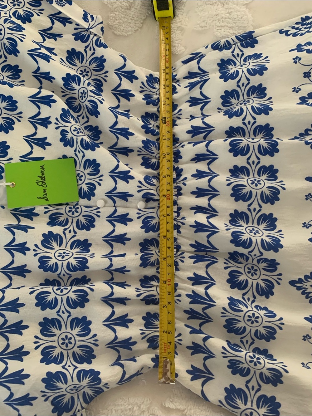 NWT Sam Edelman Dress: White, Blue Print, Button Close, V-Neck, Elastic Waist 12 - Picture 13 of 16